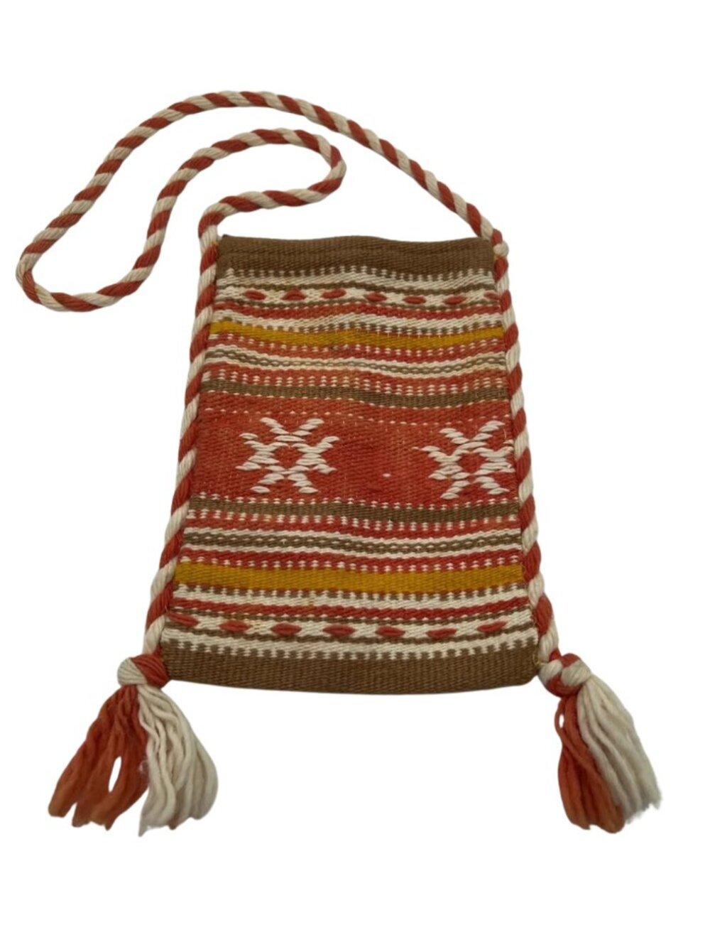 Handwoven Tribal Boho Shoulder Pouch Bag Purse in Terracotta & Cream